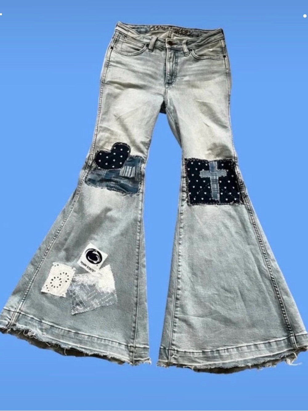 Women’s refashioned Light Wash Patchwork Bell Bottom Jeans